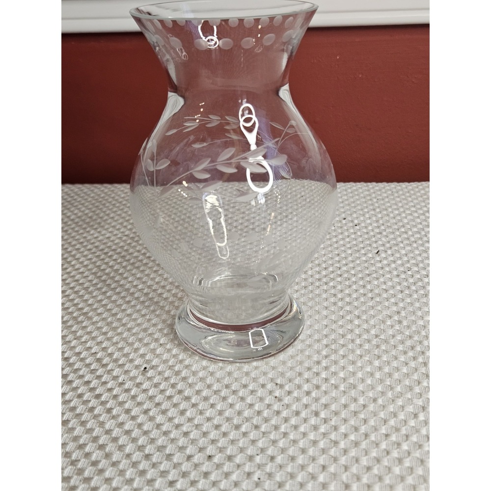 Vintage Princess House Heritage 6" Crystal Vase Etched Floral #395 Discontinued